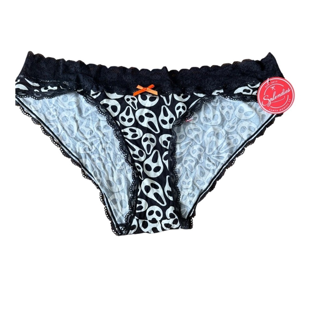 NWT Splendies Ghostface Scream Mask Print Bikini Panties Black‎ White 4X Goth